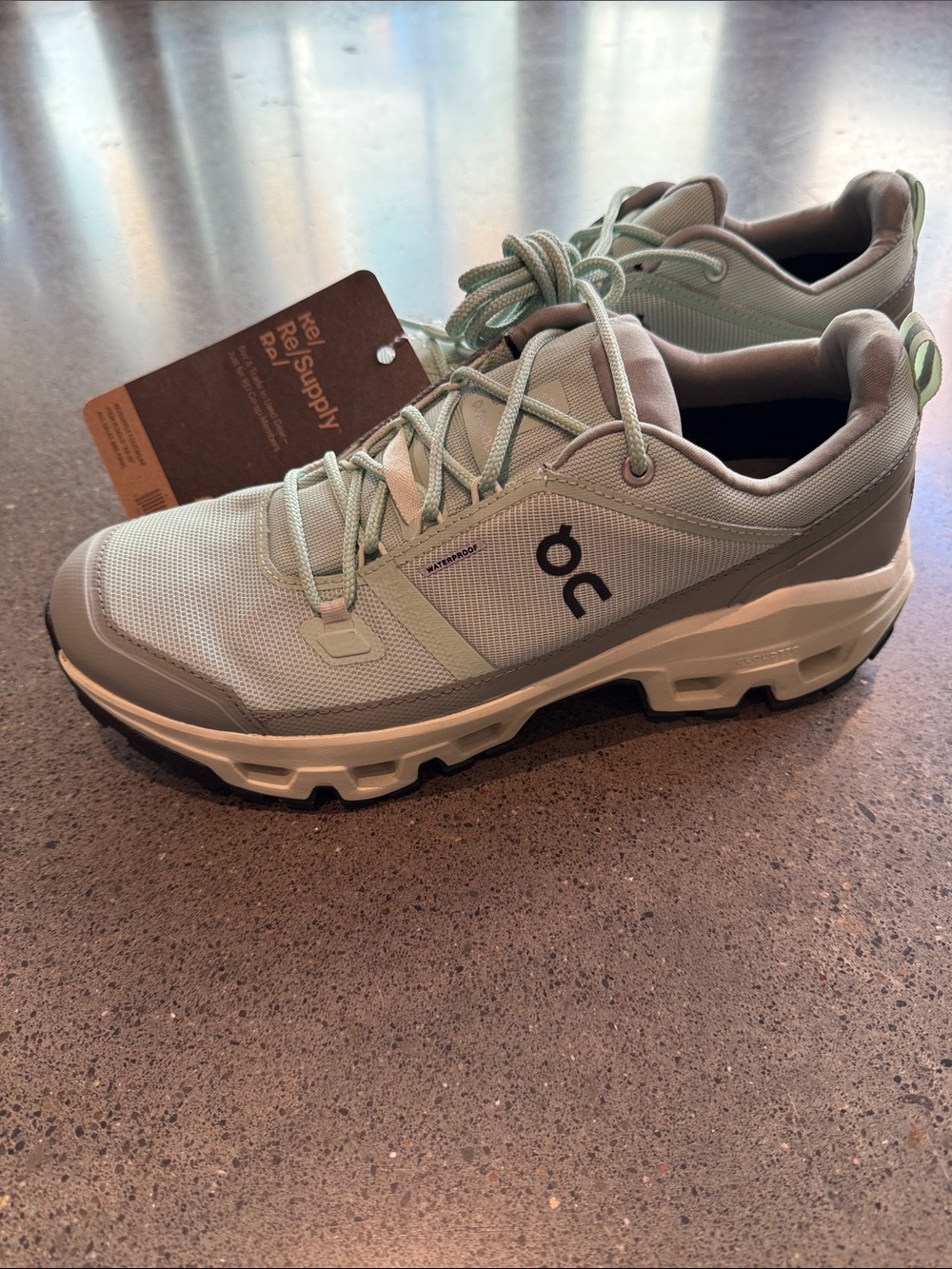 On Running Cloudrock Waterproof Trail Shoes in Light Sage and Cream 10.5 women’s